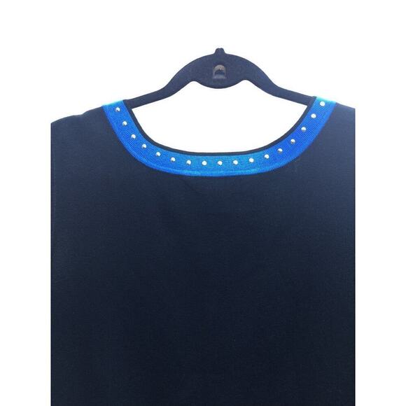Ming wang womens sleeveless tank black blue large L sequin colorblock knit top - Picture 8 of 9